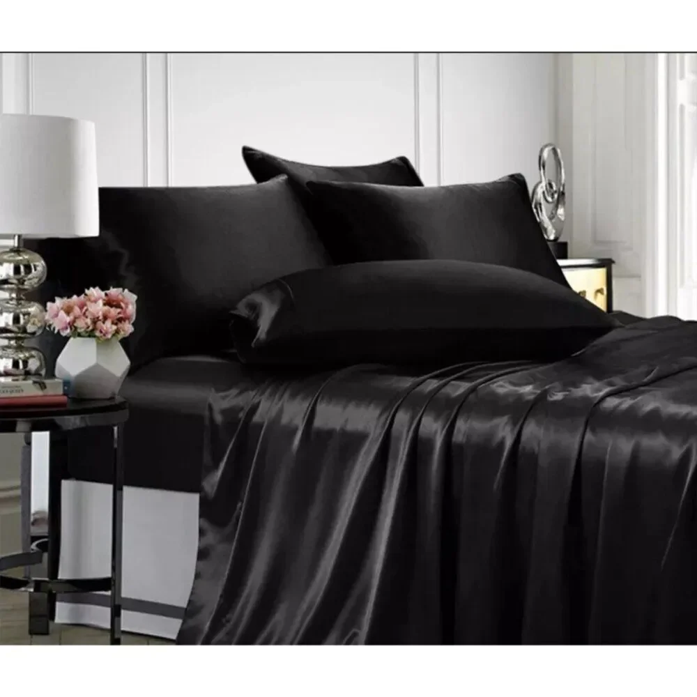 Karl Lagerfeld Black 4 Piece Satin King Sheet Set New
